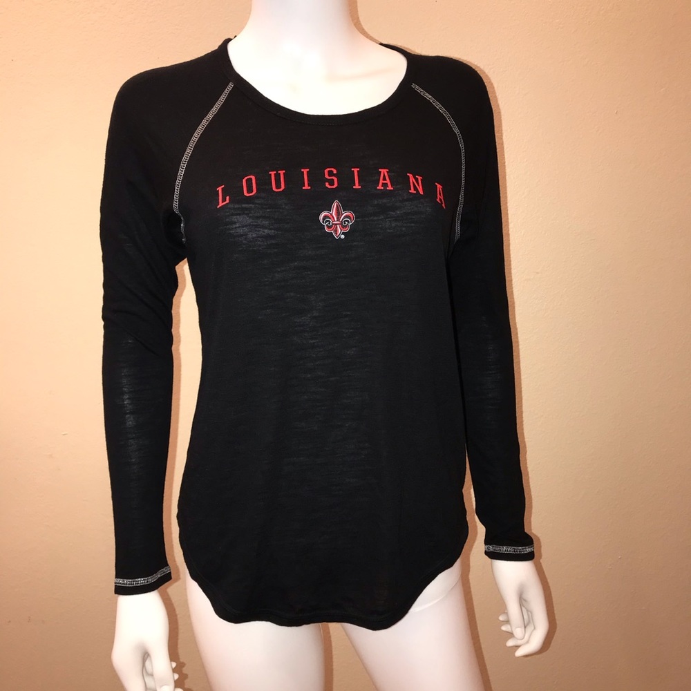 Louisiana Long Sleeve Raglan Tee Size XS Black Ragin Cajuns Fan Gear Streetwear